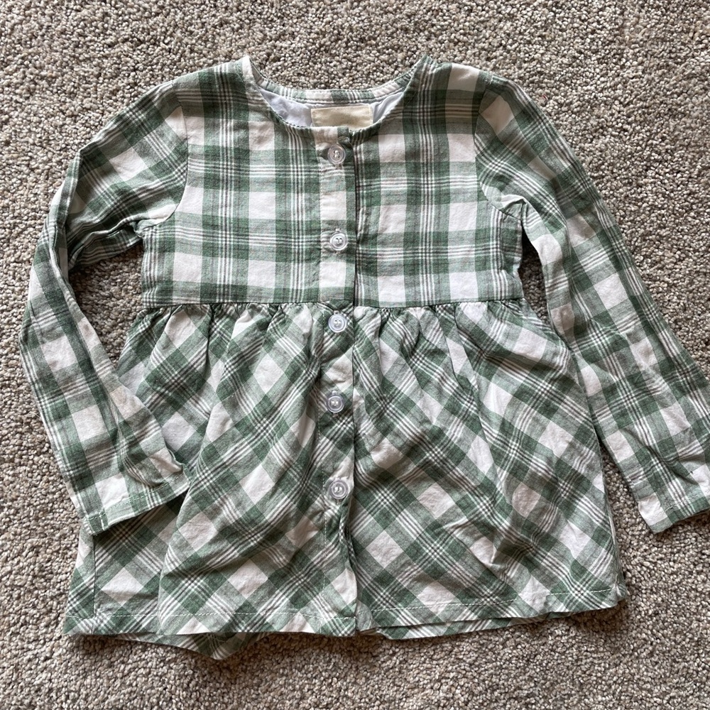 Vignette Baby Green Plaid Button-Up Dress- Size 6/12m